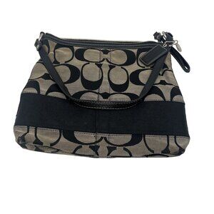 Coach Black & Tan Signature C Jacquard Fabric Shoulder Bag With Leather Trim